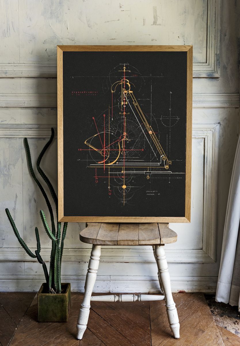 Geometric Blueprint Abstract Poster. — room view 1