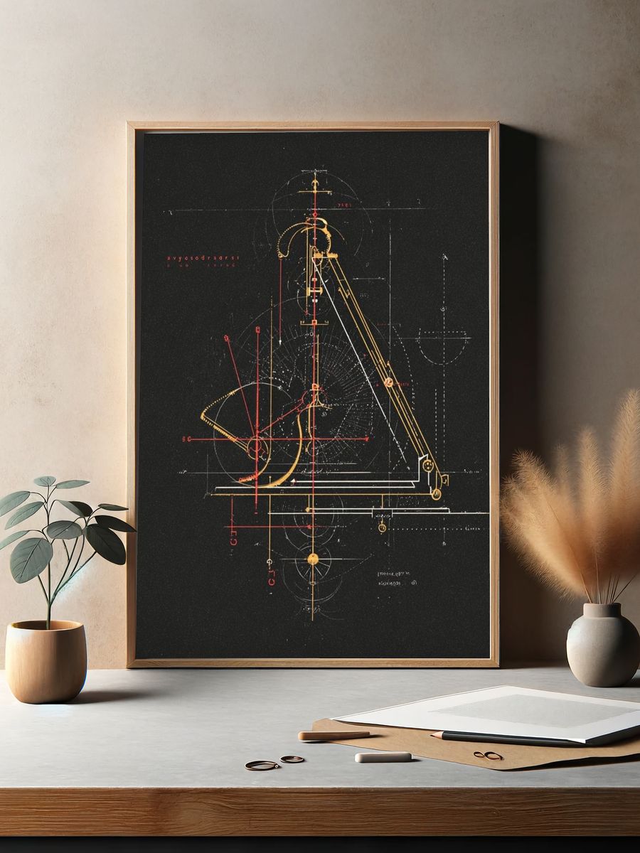 Geometric Blueprint Abstract Poster. — room view 2