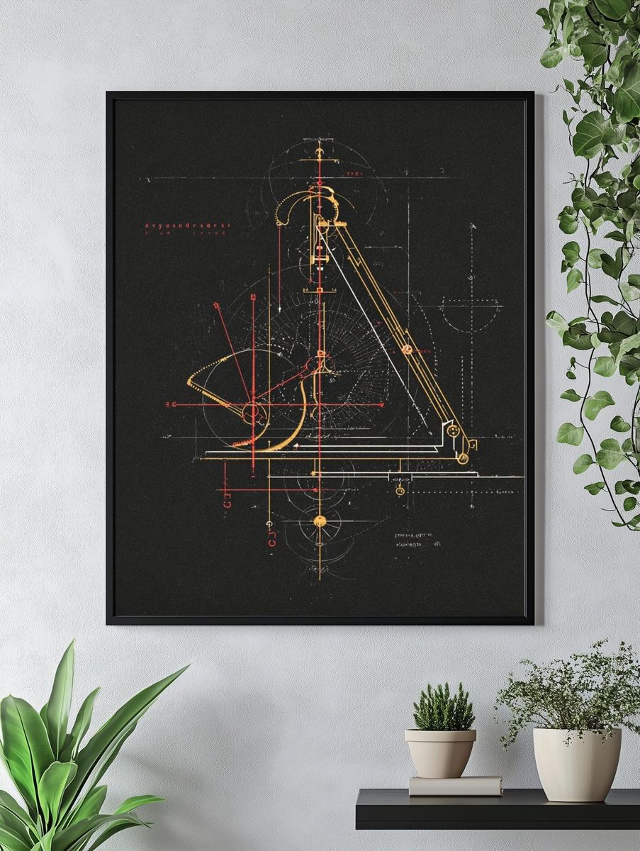 Geometric Blueprint Abstract Poster. — room view 4