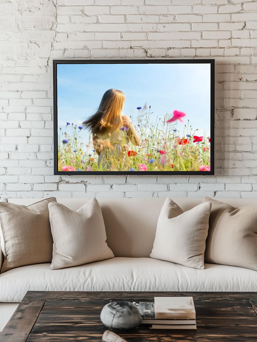 Girl in Flower Field — Photography Print. — room view 1