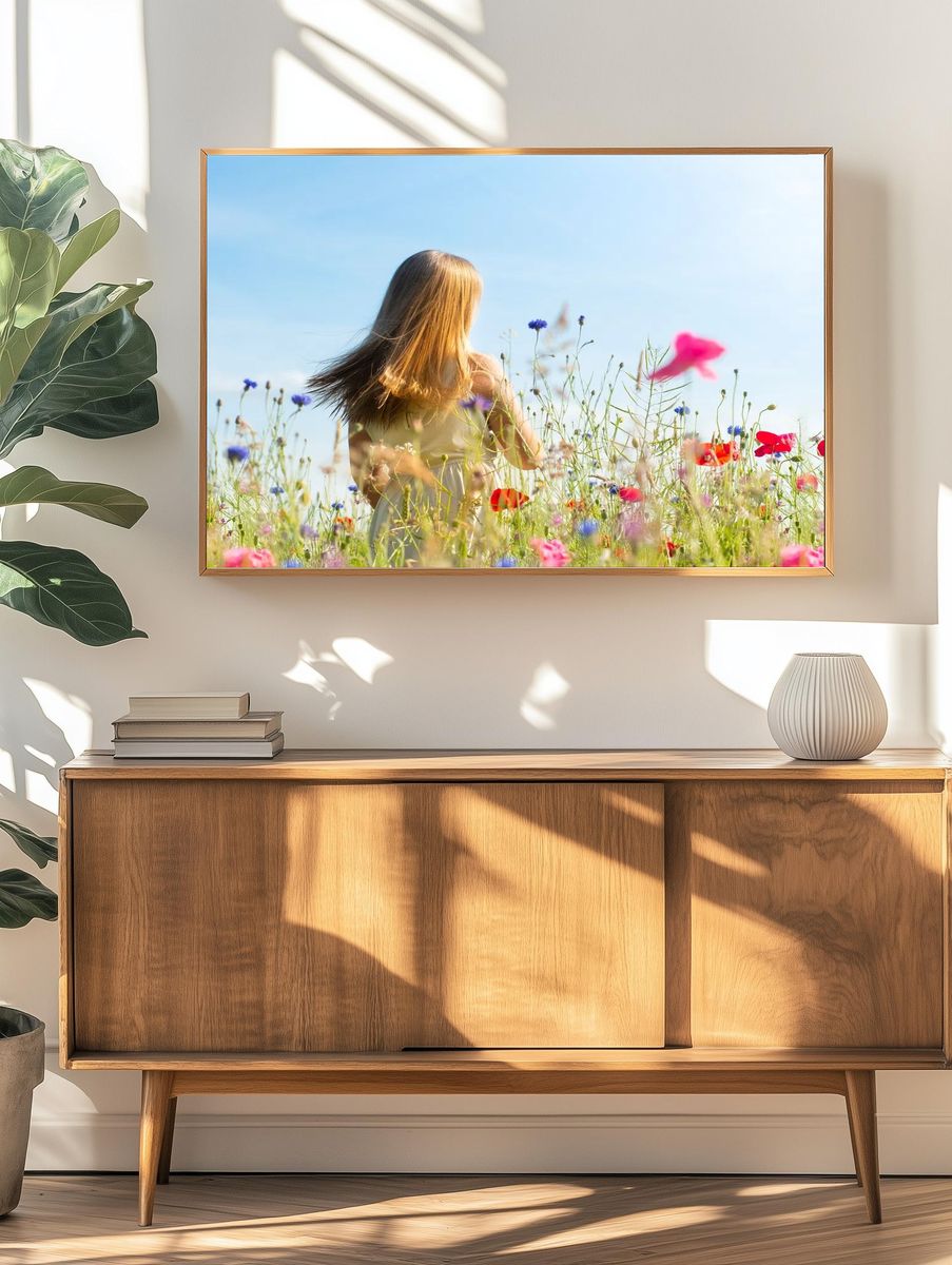 Girl in Flower Field — Photography Print. — room view 3