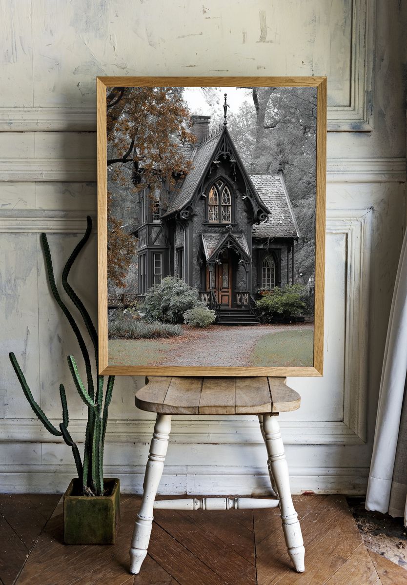 Gothic House — Black-White Print. room preview