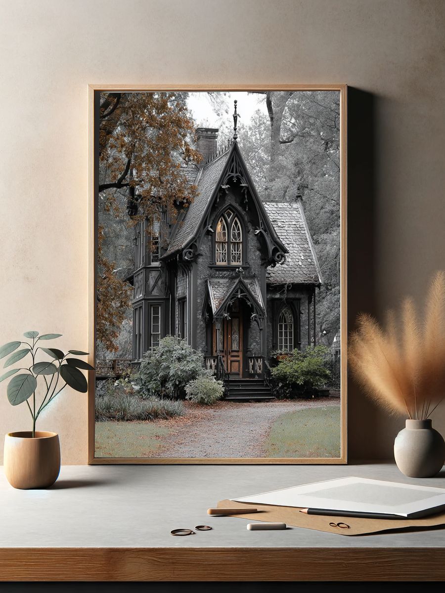 Gothic House — Black-White Print. — room view 2
