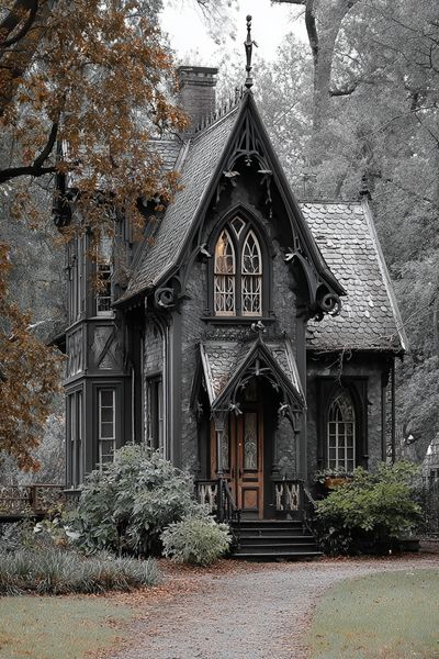 Gothic House — Black-White Print.