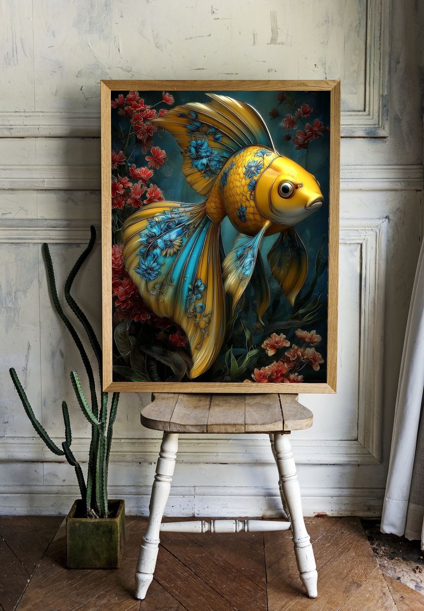 Goldfish with Floral Design — Illustration Print. — room view 1