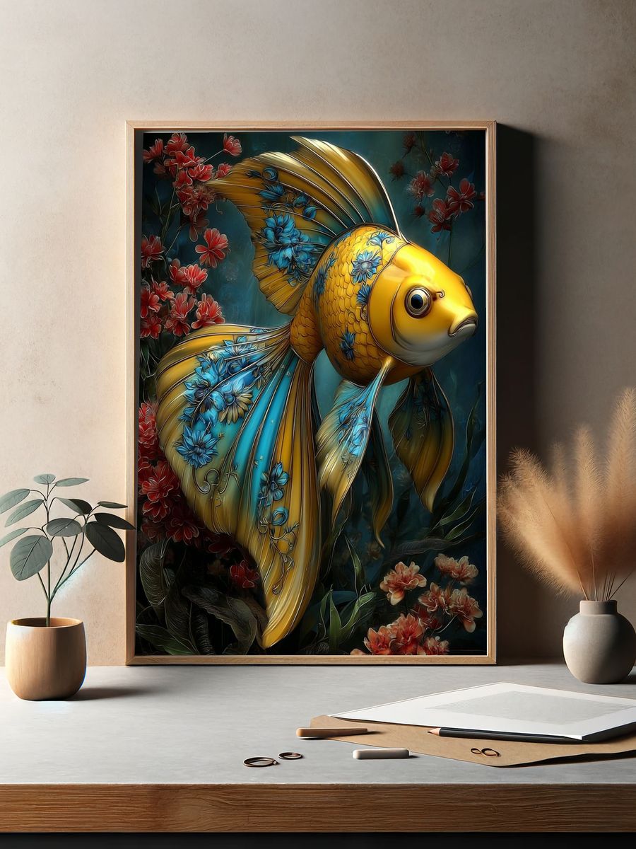 Goldfish with Floral Design — Illustration Print. — room view 2