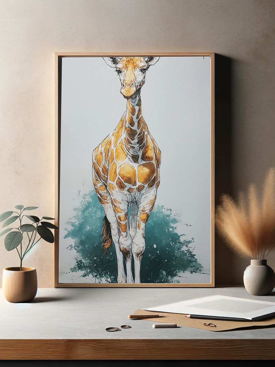 Giraffe Illustration Poster. — room view 2