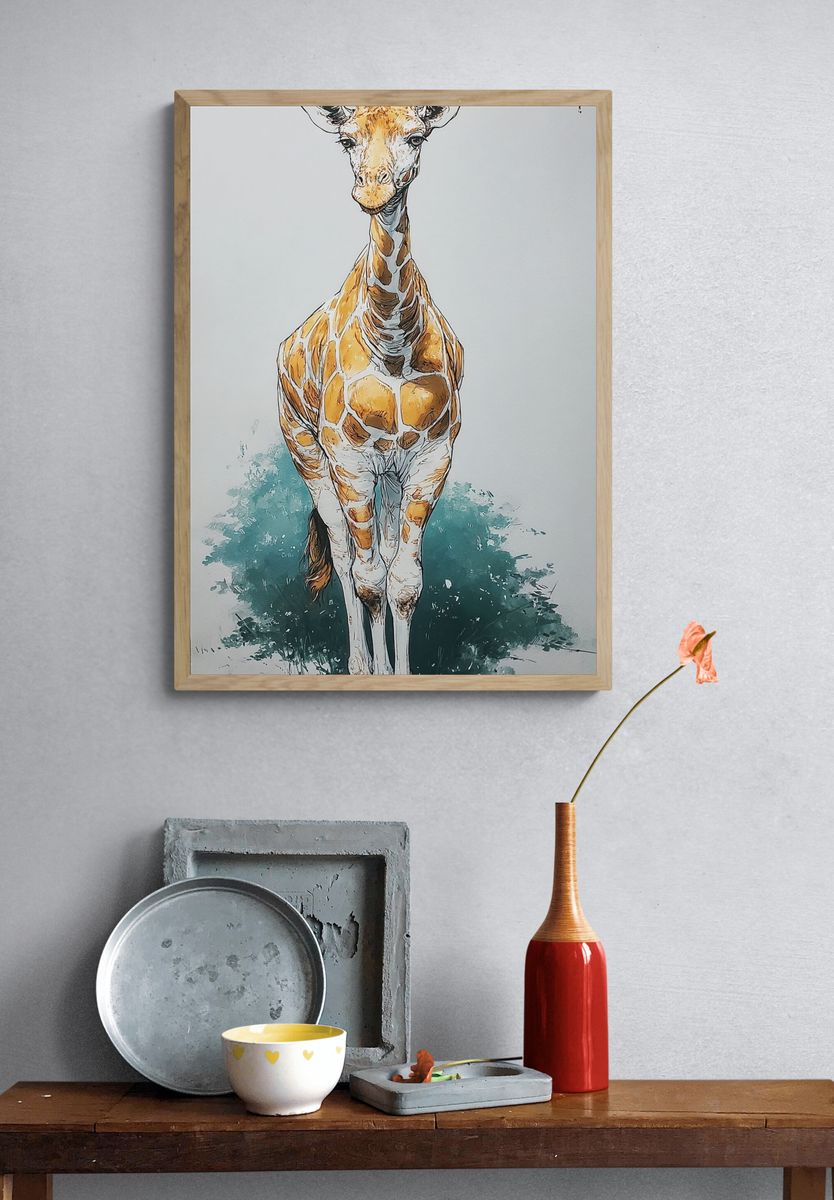 Giraffe Illustration Poster. — room view 3