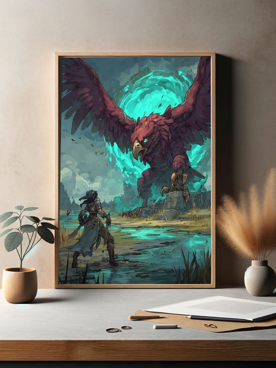 Epic Battle with a Mythical Beast — Gaming Print. — room view 2