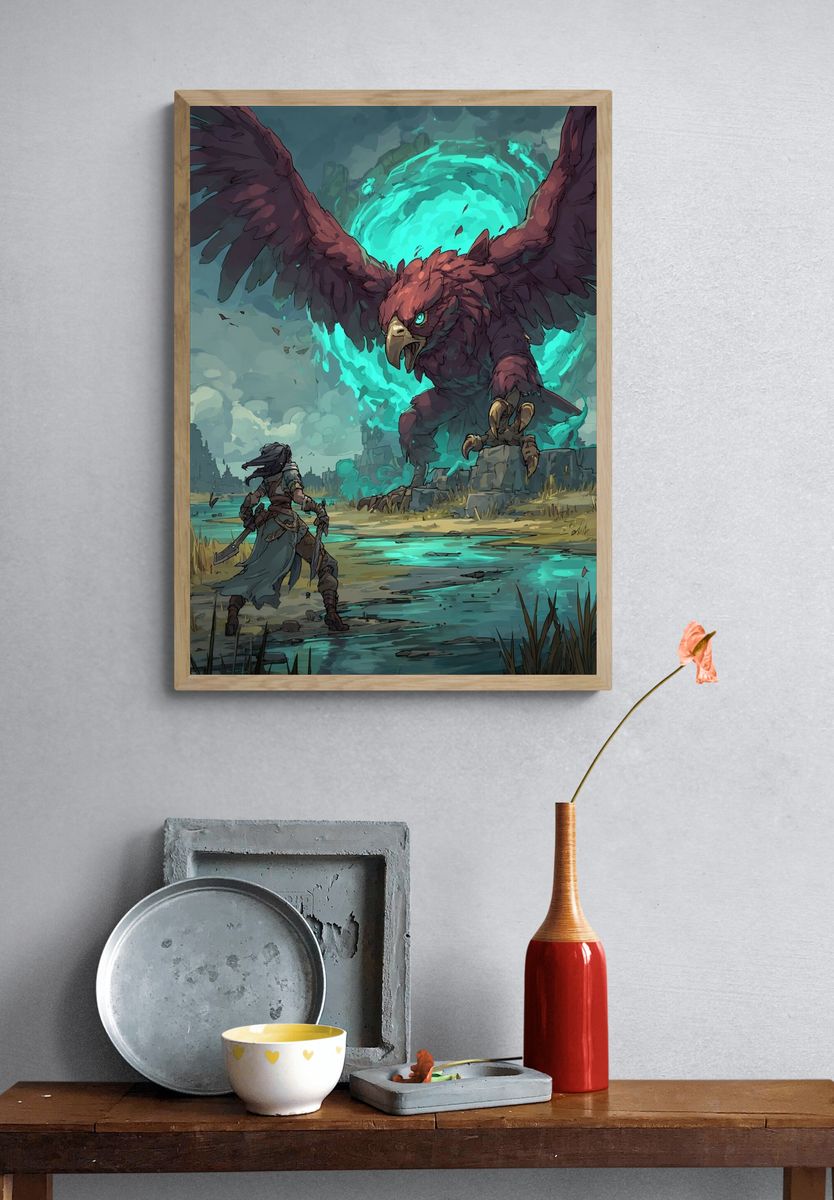 Epic Battle with a Mythical Beast — Gaming Print. — room view 3