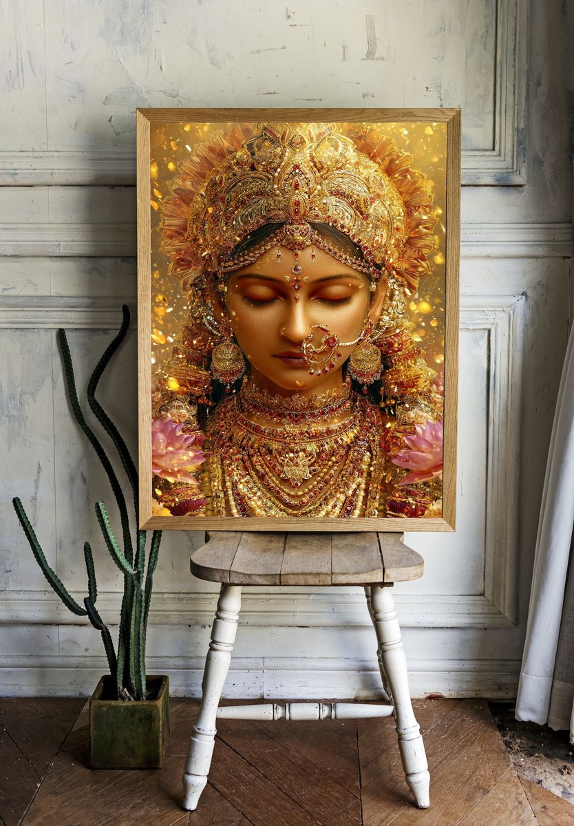Golden Goddess Portrait Print. — room view 1
