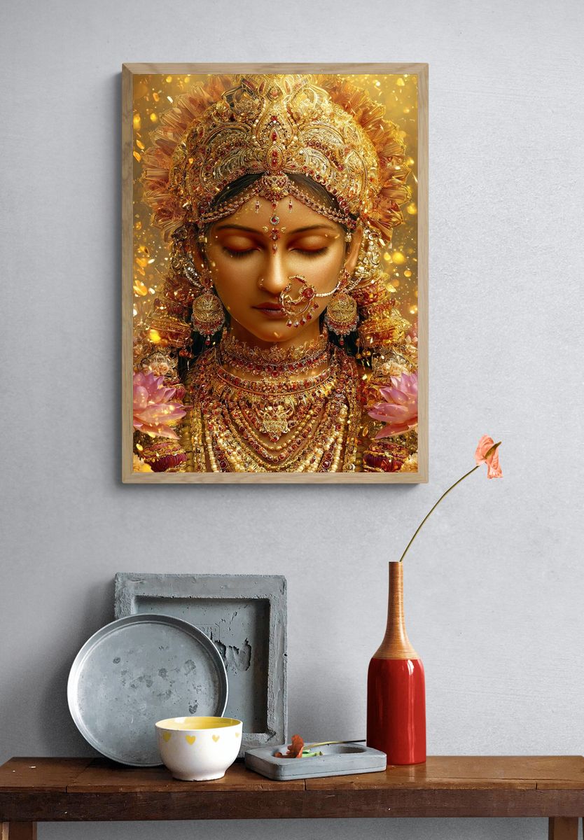 Golden Goddess Portrait Print. — room view 3