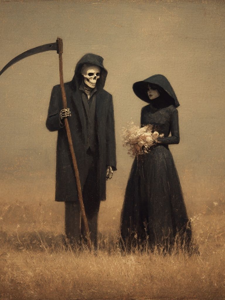 Grim Reaper and Bride — Dark Art Print. poster detail