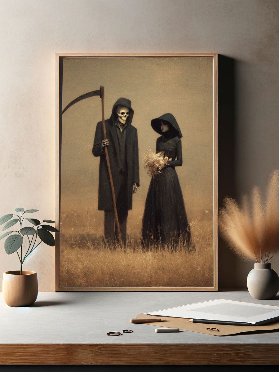 Grim Reaper and Bride — Dark Art Print. — room view 2