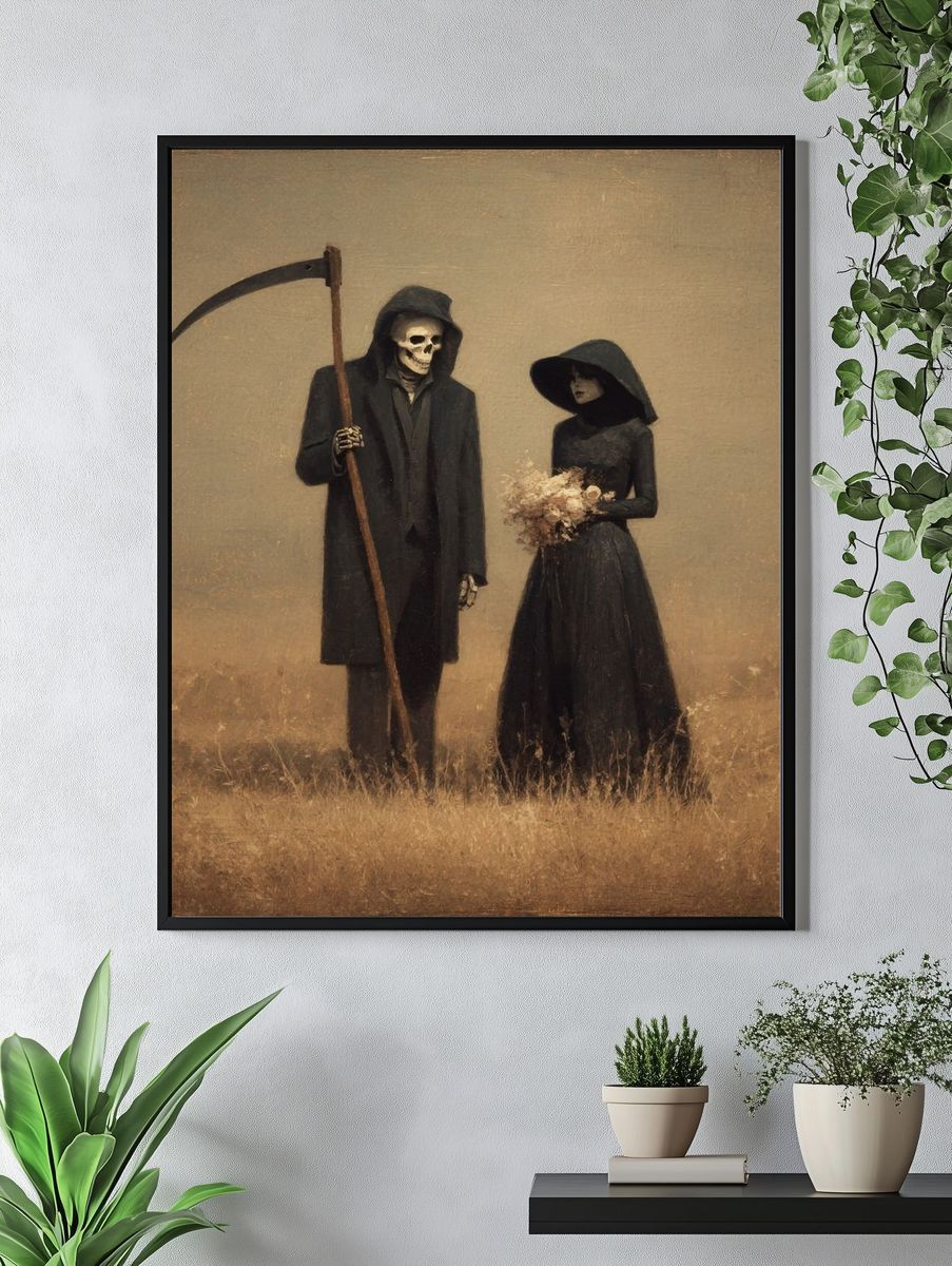 Grim Reaper and Bride — Dark Art Print. — room view 4