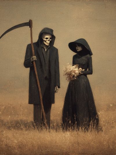 Grim Reaper and Bride — Dark Art Print. poster print