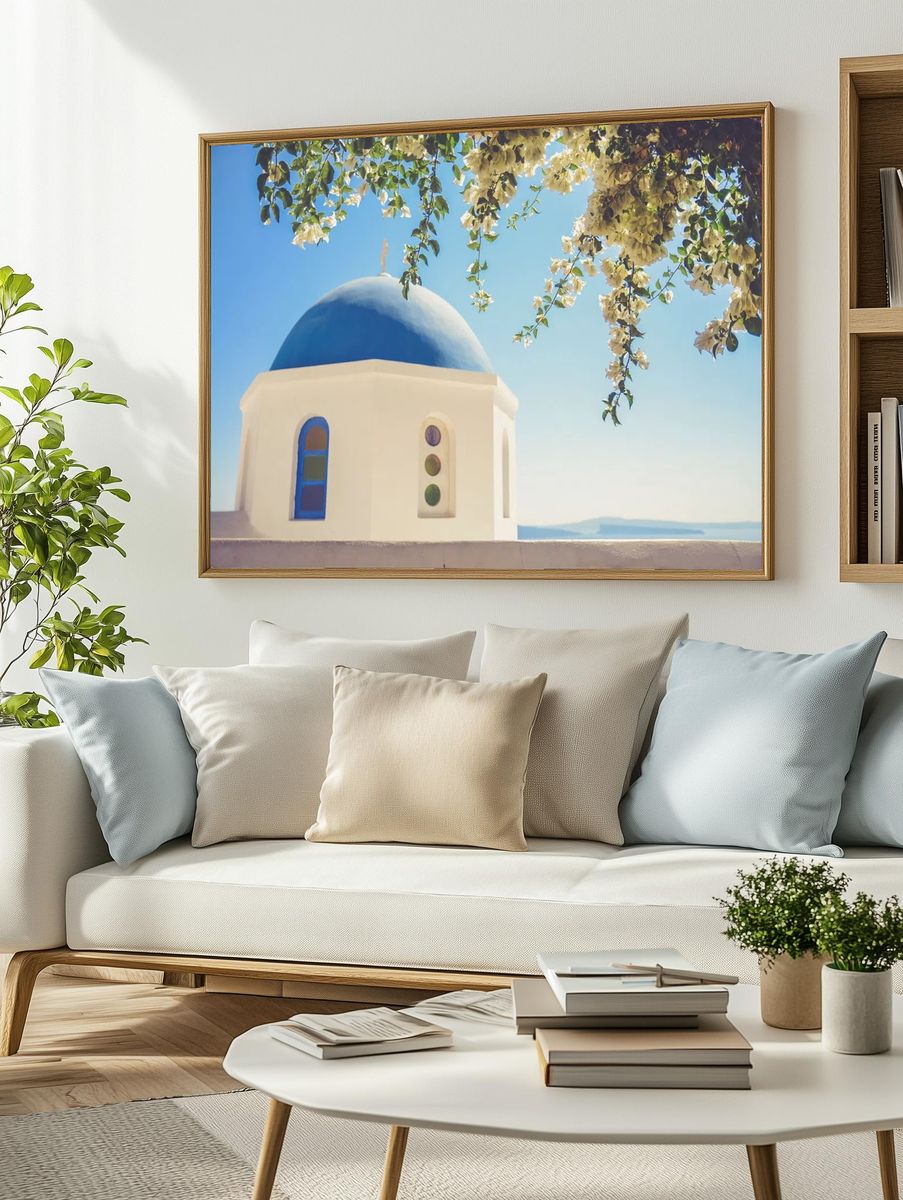 Greek Island Chapel Photography Poster. — room view 2
