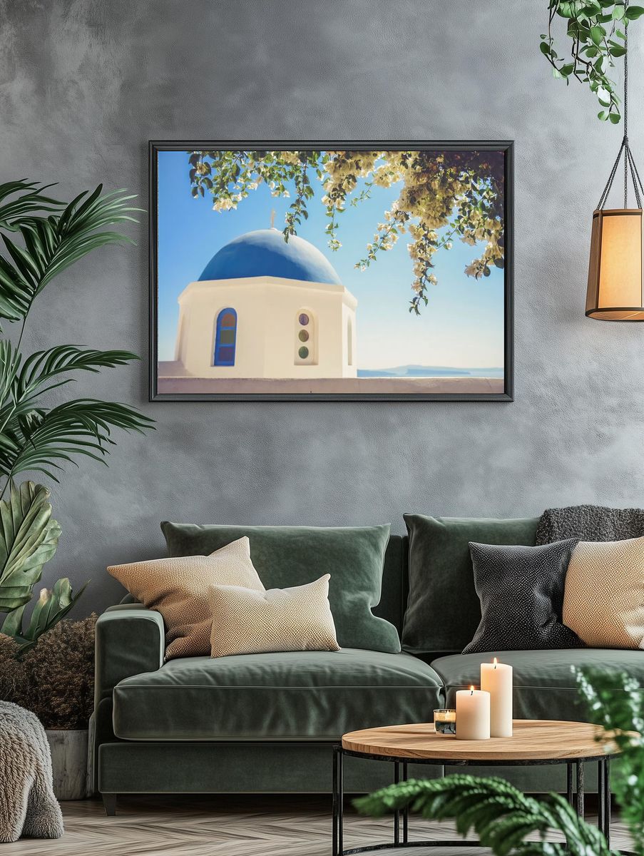 Greek Island Chapel Photography Poster. — room view 4