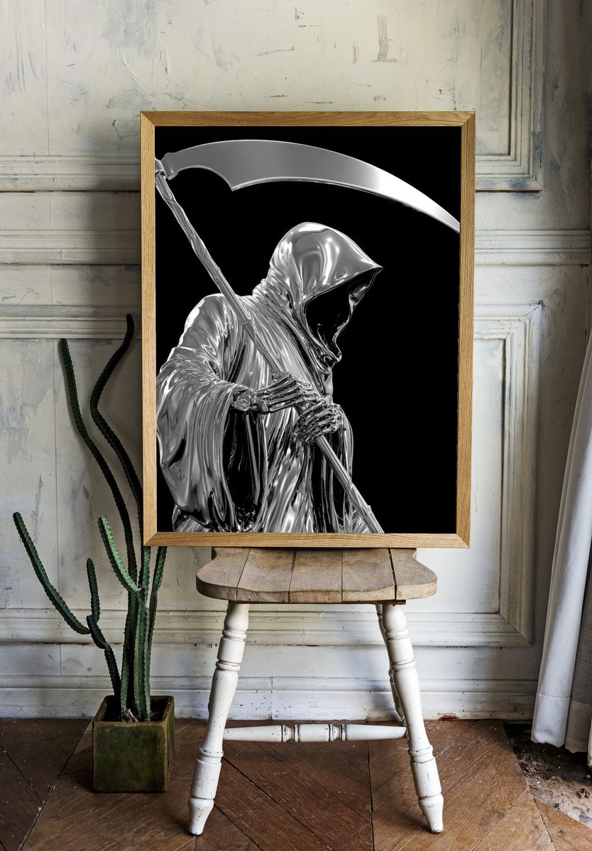 Chrome Grim Reaper Illustration Poster. — room view 1