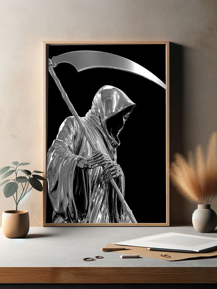 Chrome Grim Reaper Illustration Poster. — room view 2