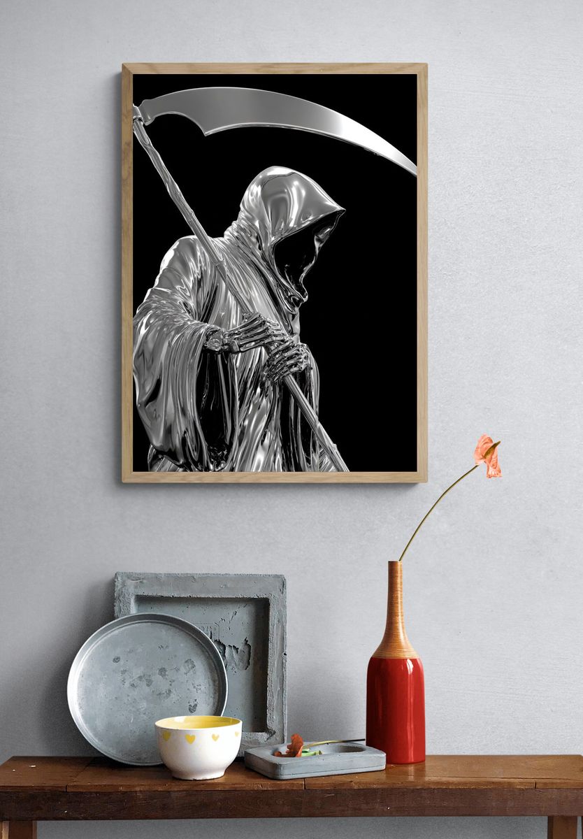 Chrome Grim Reaper Illustration Poster. — room view 3