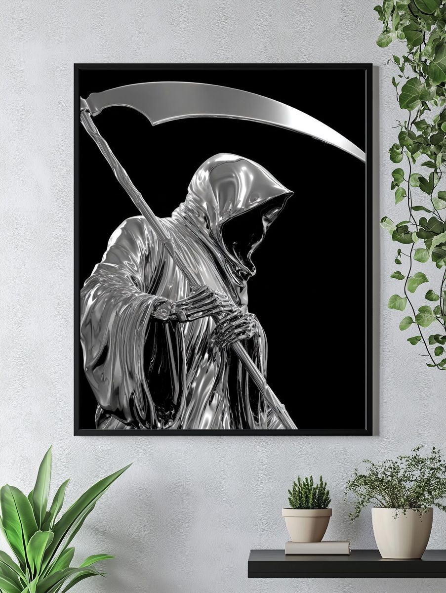 Chrome Grim Reaper Illustration Poster. — room view 4