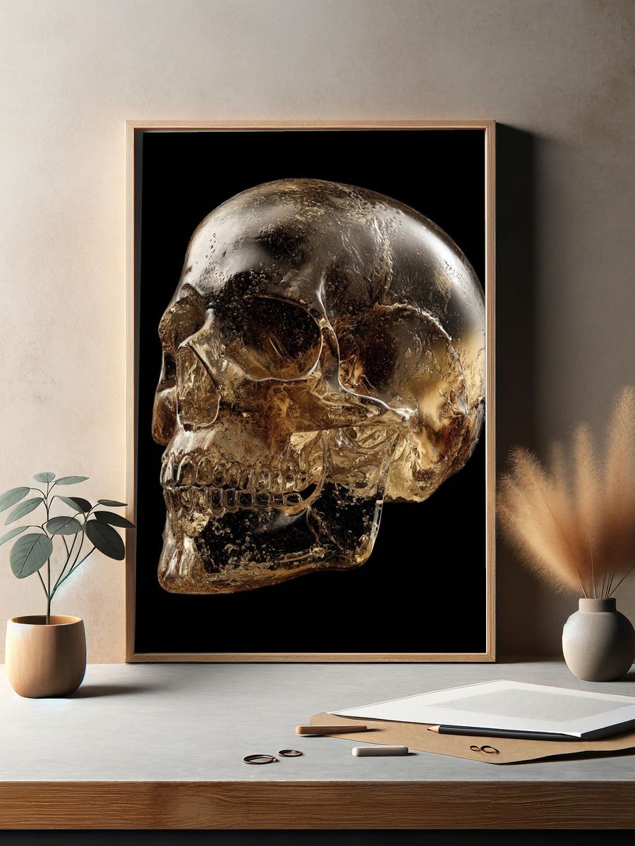 Glass Skull Dark Photography Poster. — room view 2
