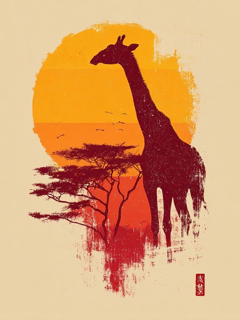 Giraffe Silhouette Sunset Poster. poster — animals art