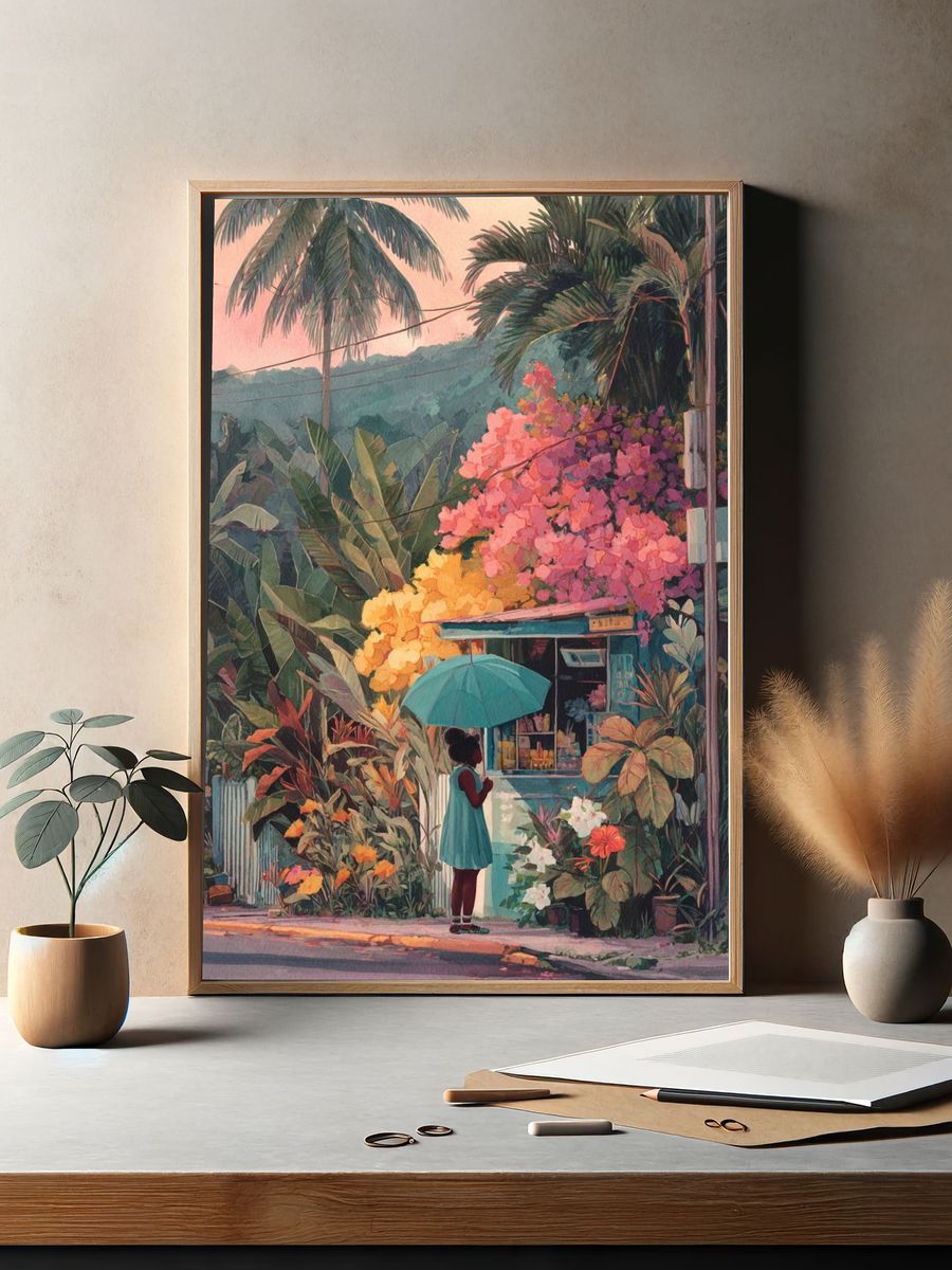 Girl with Umbrella — Watercolor Print. — room view 2