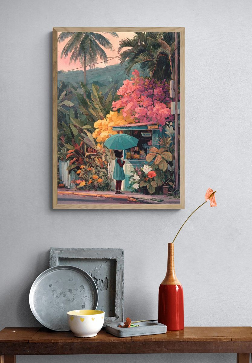 Girl with Umbrella — Watercolor Print. — room view 3