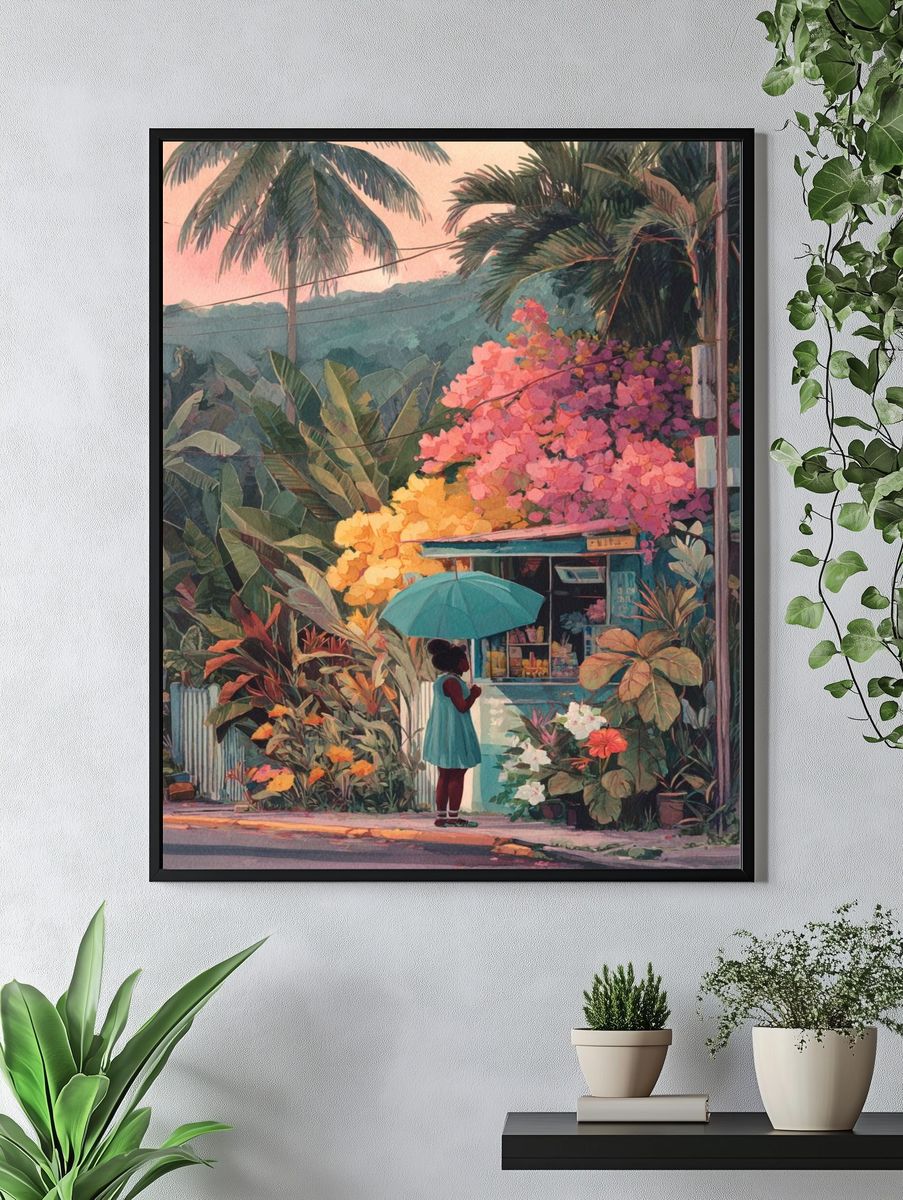 Girl with Umbrella — Watercolor Print. — room view 4