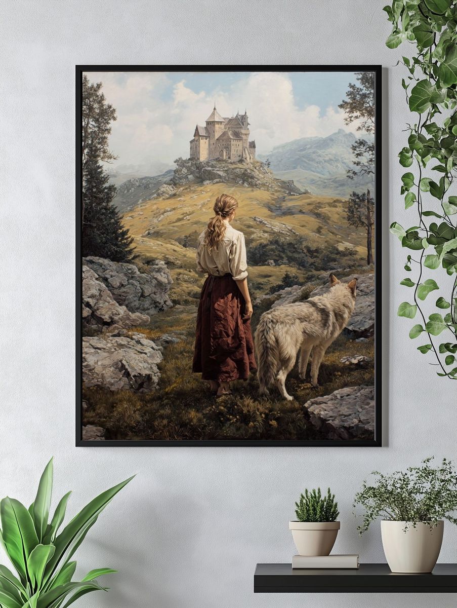 Girl and Wolf — Fantasy Landscape Print. — room view 4