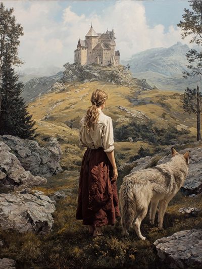 Girl and Wolf — Fantasy Landscape Print. poster