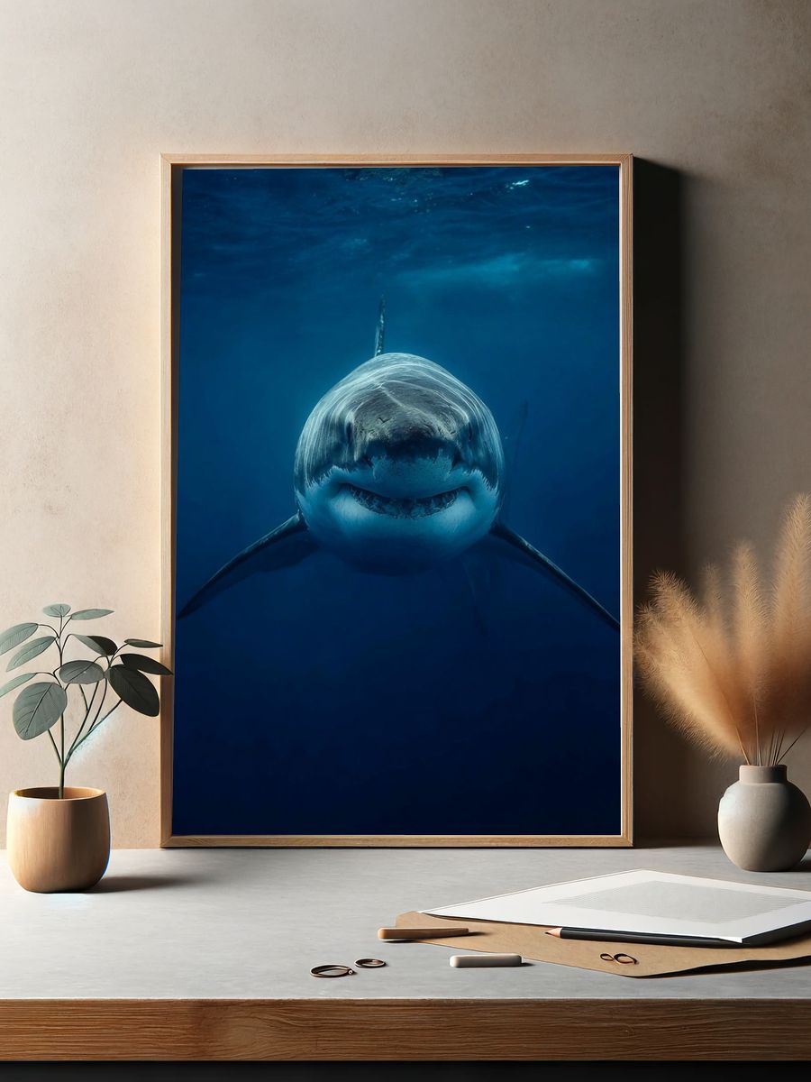 Great White Shark Underwater Poster. — room view 2