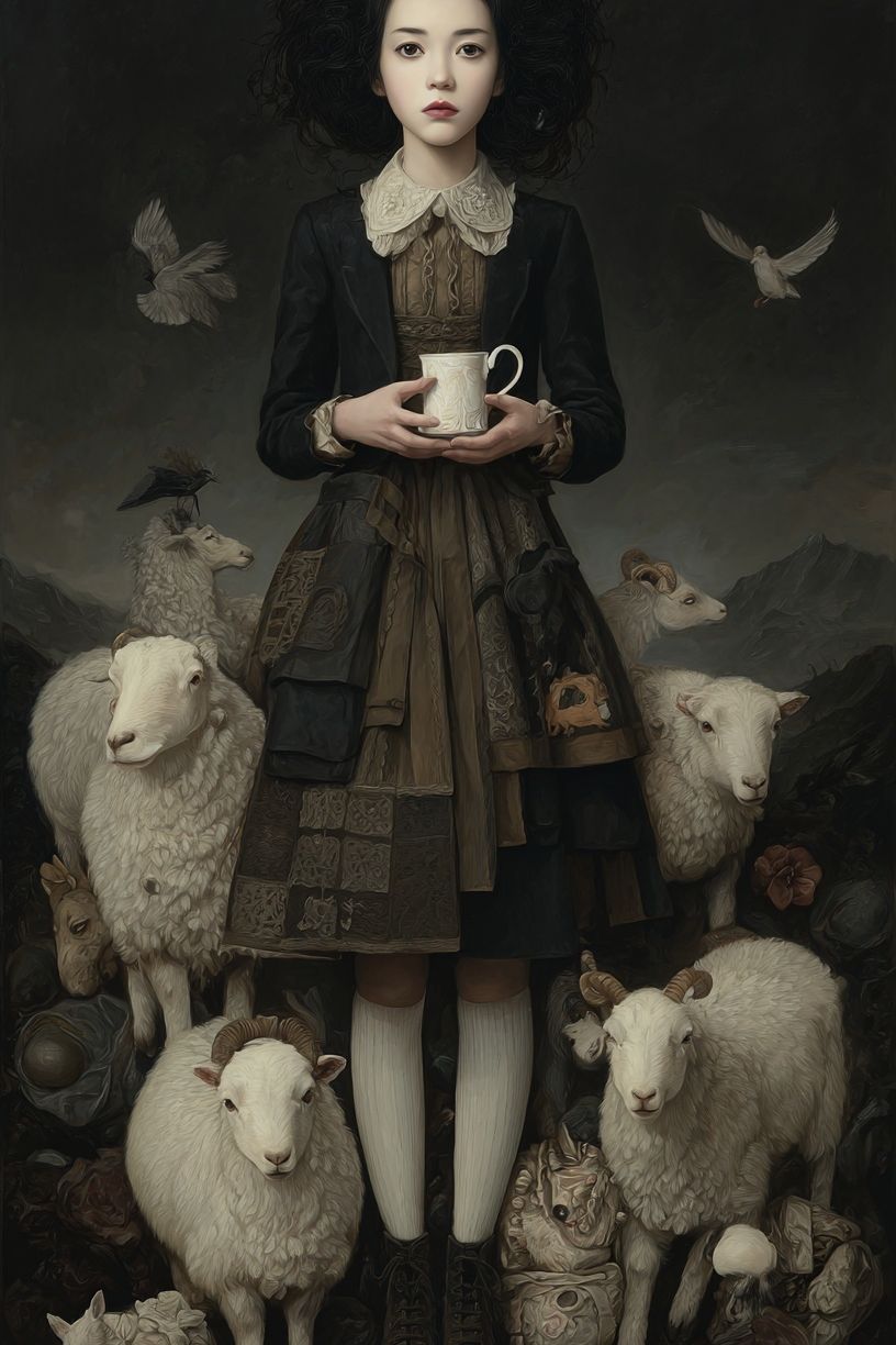 Girl with Sheep — Fine Art Print. poster — fine-art art