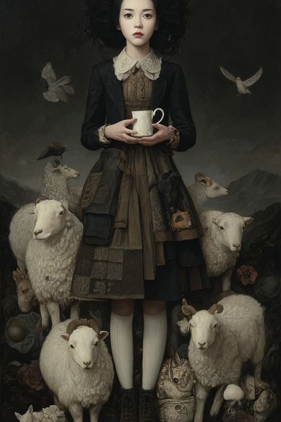 Girl with Sheep — Fine Art Print. poster print