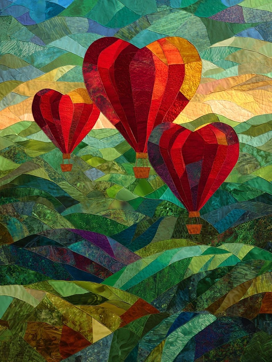 Hot Air Balloons Quilt Poster. poster — illustration art