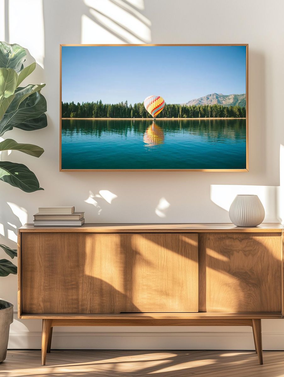 Hot Air Balloon Over Lake — Photography Print. — room view 3