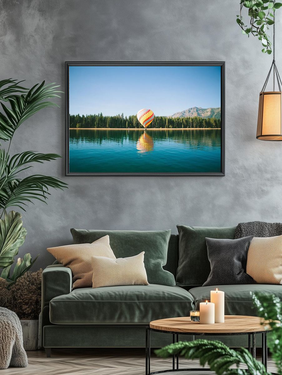 Hot Air Balloon Over Lake — Photography Print. — room view 4