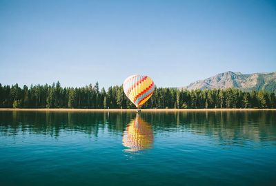 Hot Air Balloon Over Lake — Photography Print. poster print