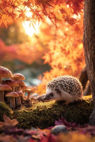 Hedgehog in Autumn Forest Poster. poster print