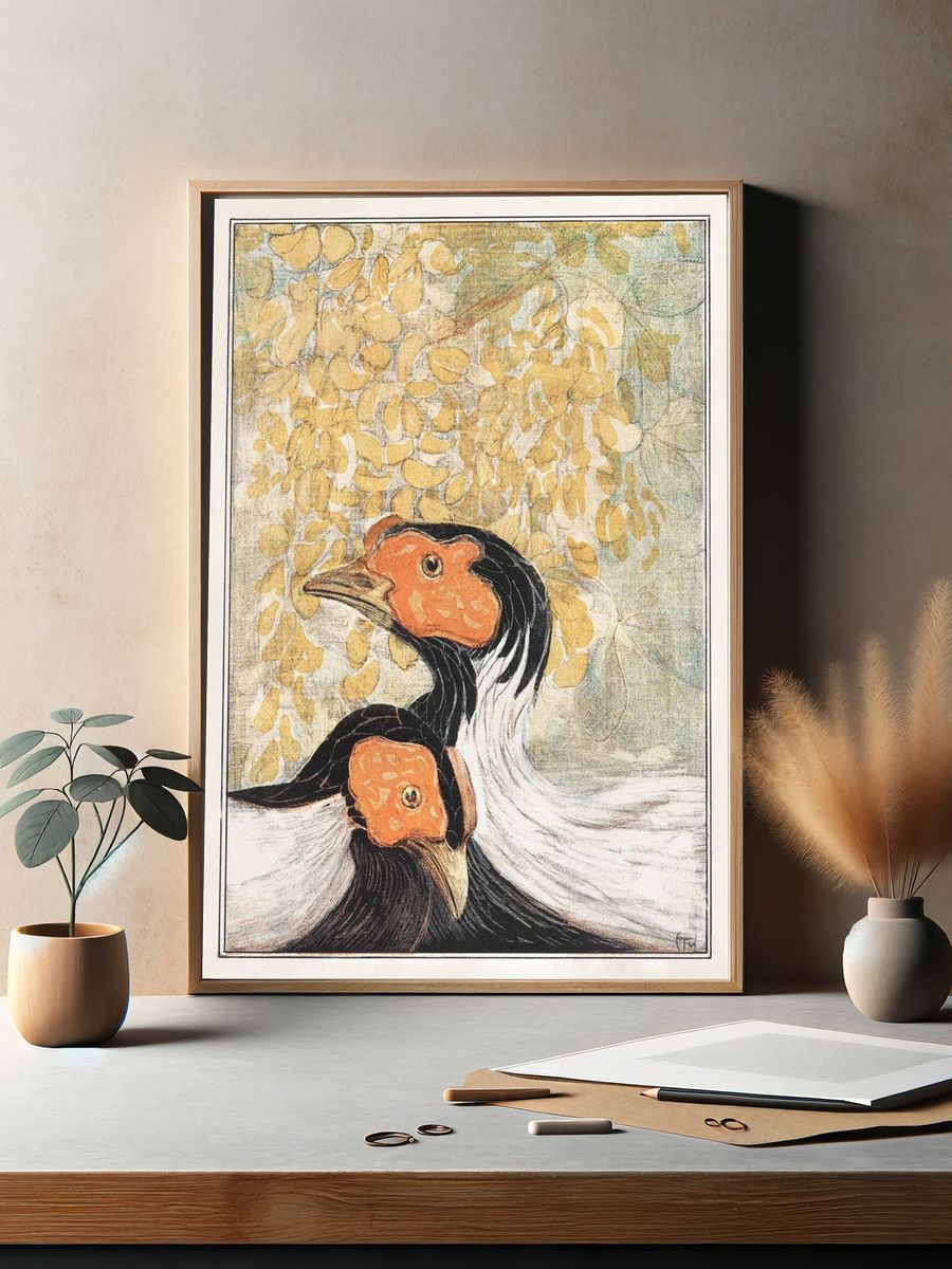 Hornbill Pair Vintage Illustration Poster. — room view 2