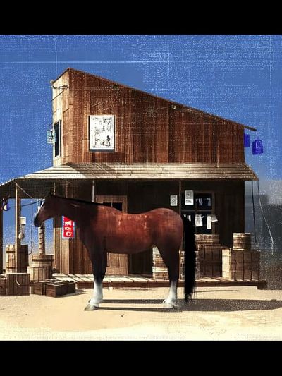 Horse by Rustic Barn — Vintage Print. poster print