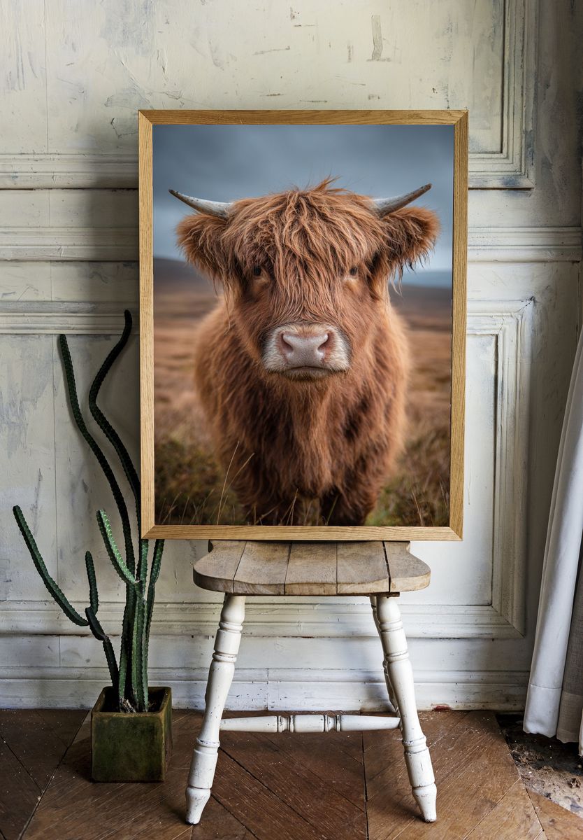 Highland Cow Portrait Poster. — room view 1