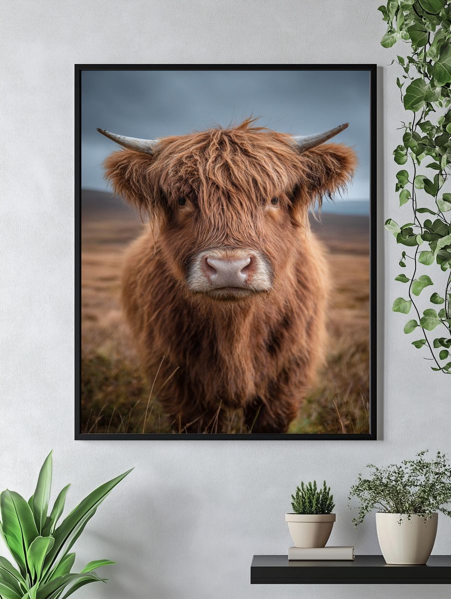 Highland Cow Portrait Poster. — room view 4