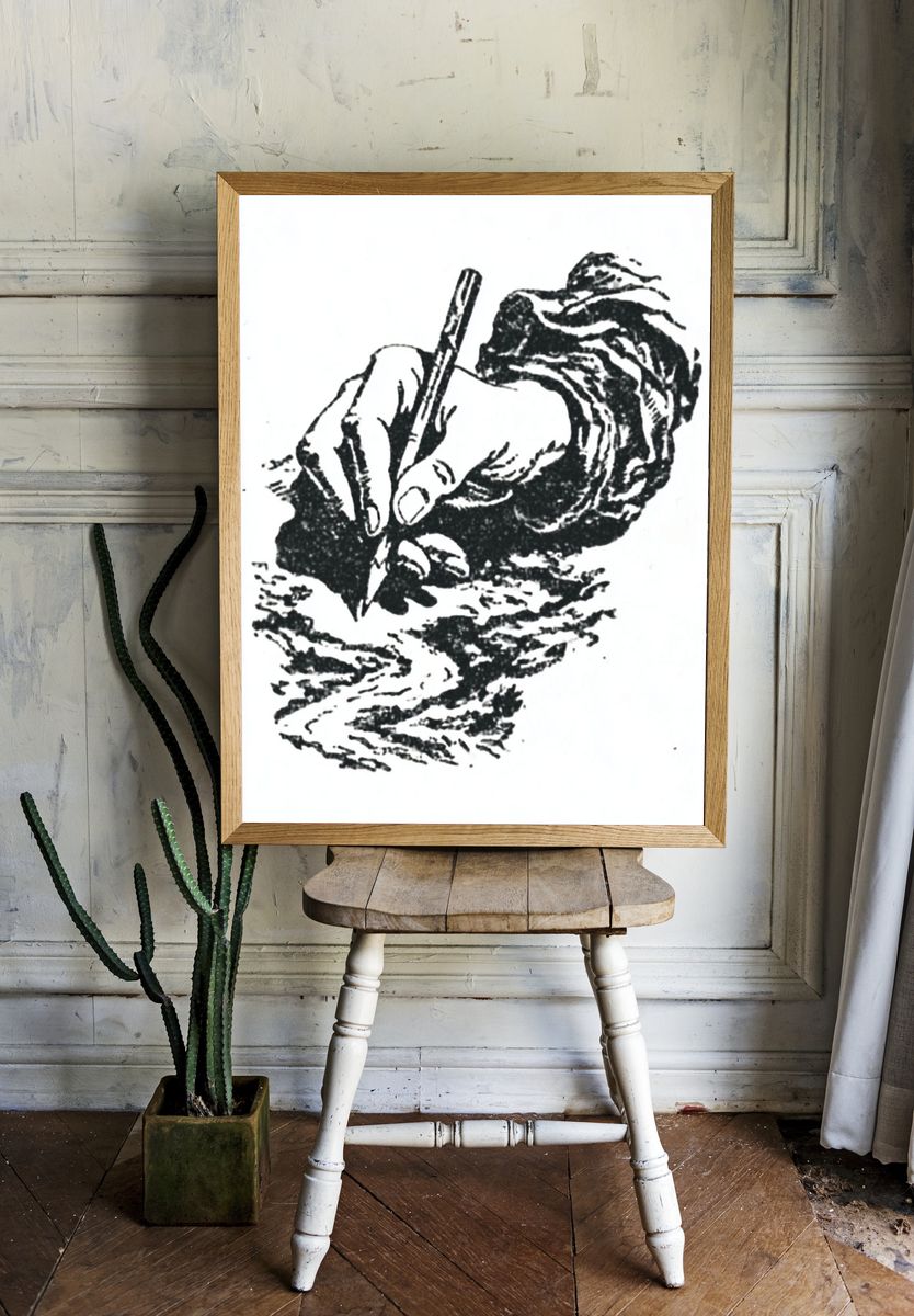 Hand Drawing a Landscape — Illustration Print. — room view 1