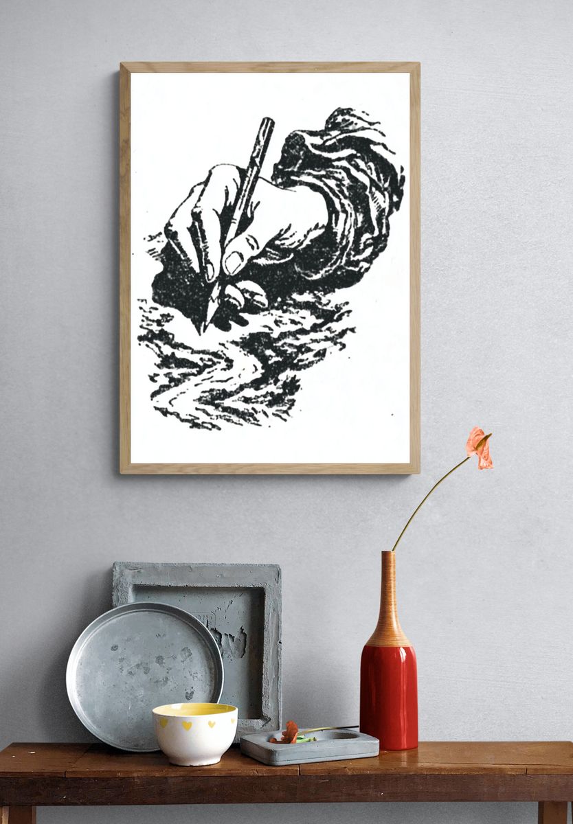Hand Drawing a Landscape — Illustration Print. — room view 3