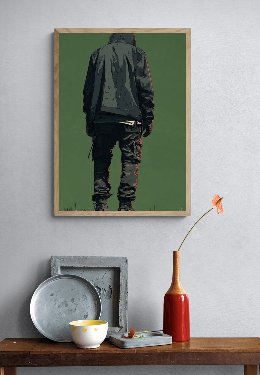 Hooded Figure Digital Art Poster. — room view 3