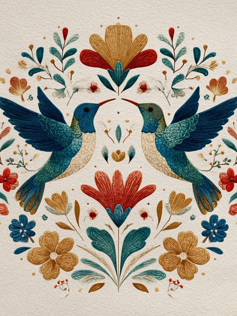 Hummingbirds and Flowers — Illustration Print. poster — illustration art