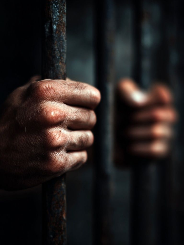 Hands Gripping Prison Bars — Photography Print. poster — photography art